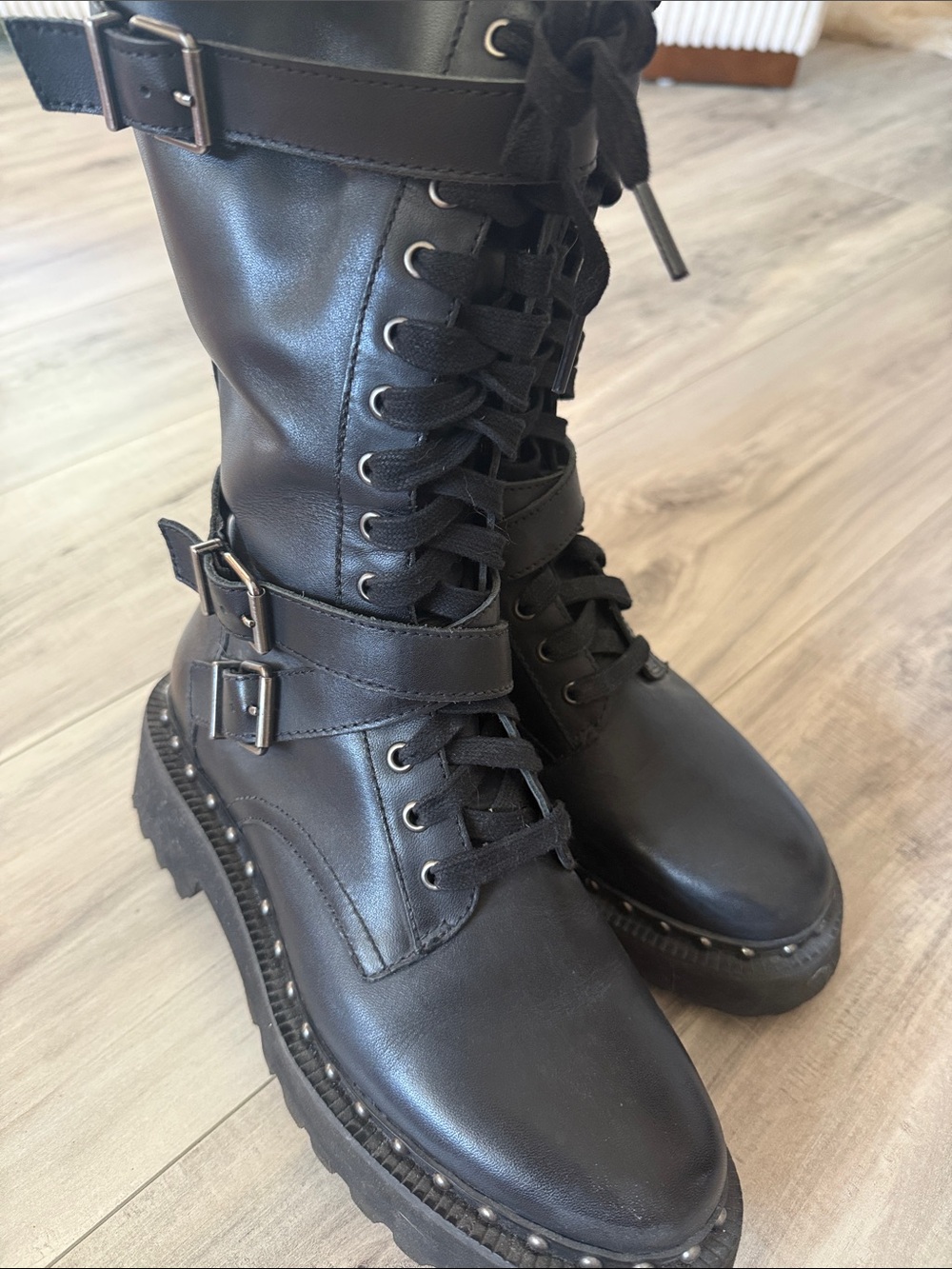 Vince Camuto Black Combat Moto Boots - Picture 6 of 8